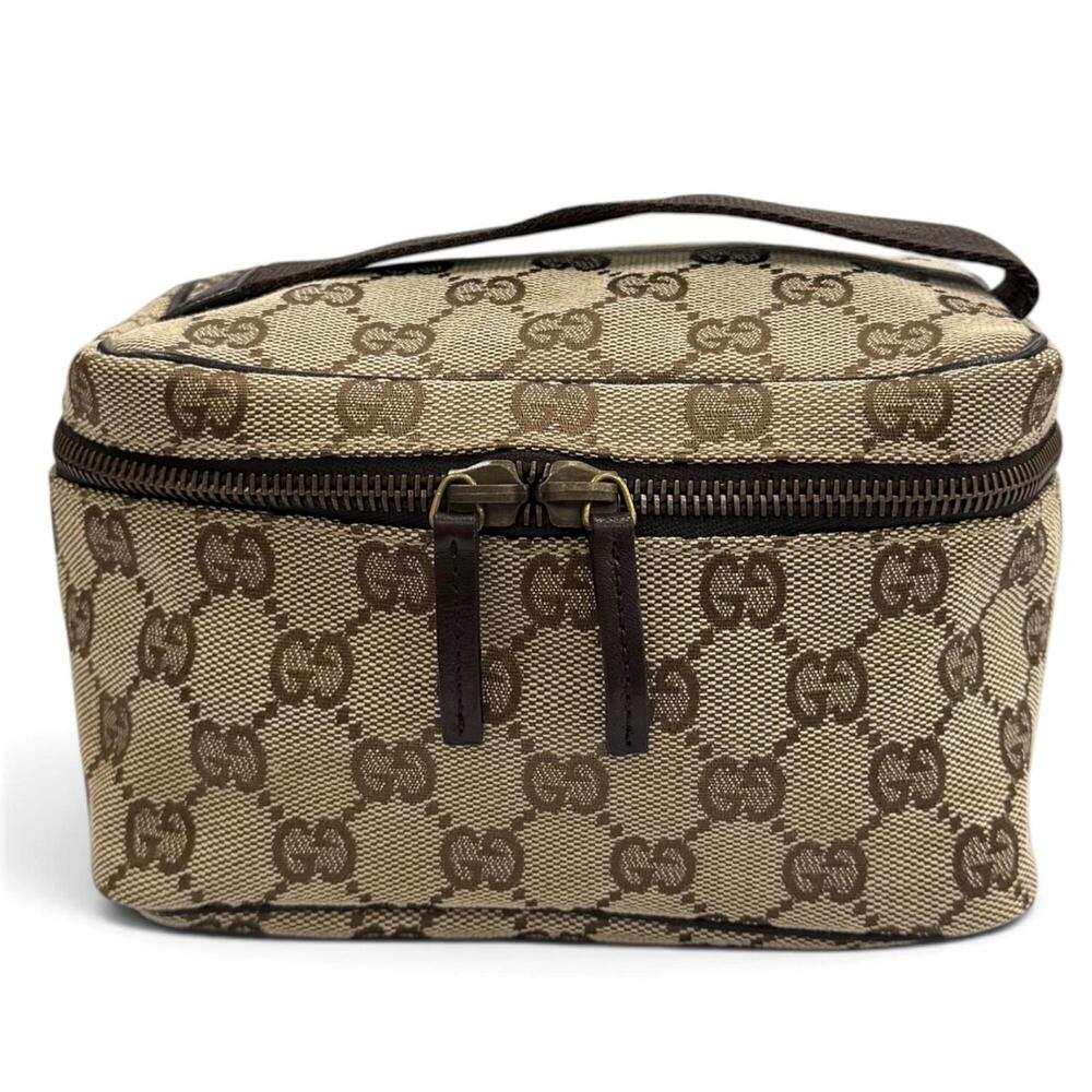 GUCCI Vintage 106646 GG Canvas Leather Vanity Bag/Makeup Pouch, Beige/Brown, ...